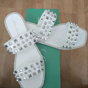 Lauren Lorraine White Silver Studded Jelly Sandals